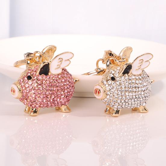 Модный брелок со стразами, инкрустированный летающей свиньей, брелок для ключей, подвесное украшение