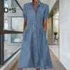 Женское летнее платье, однобортное, с короткими рукавами и лацканами, трапециевидное платье со свободным подолом и карманами, однотонное, мягкое, дышащее, до середины икры, женское платье-миди