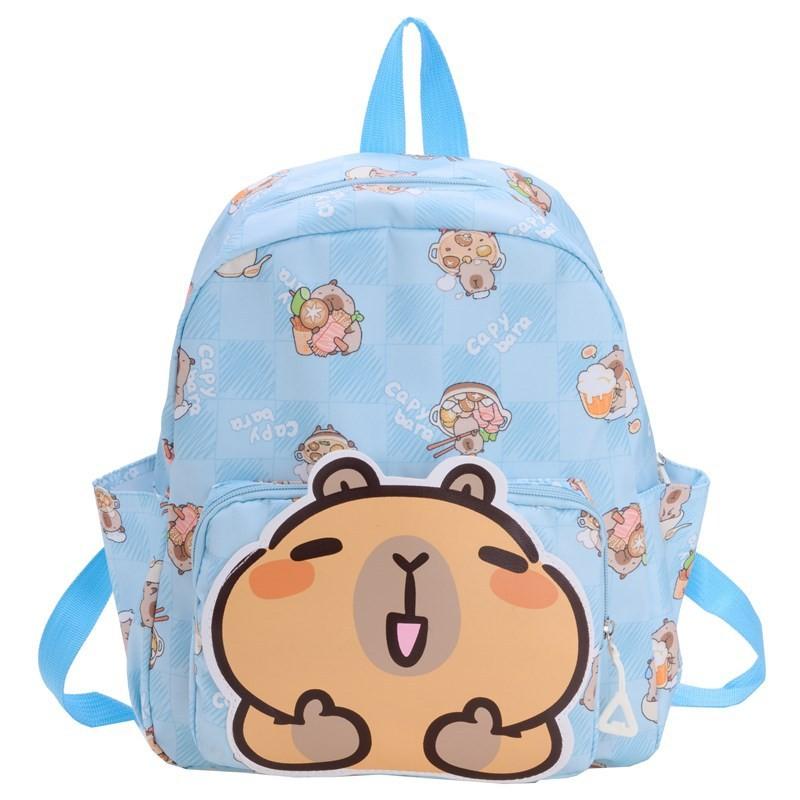 Capybara Cartoon Vibrant School Backpack For Children With Durable Nylon Material And Fun Design