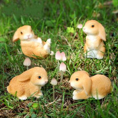 Yousheng 4 шт. Мини-статуэтки кроликов, миниатюрные фигурки кроликов из смолы, пасхальный декор, скульптуры кроликов для поделок своими руками, сад фей, весенний декор стола