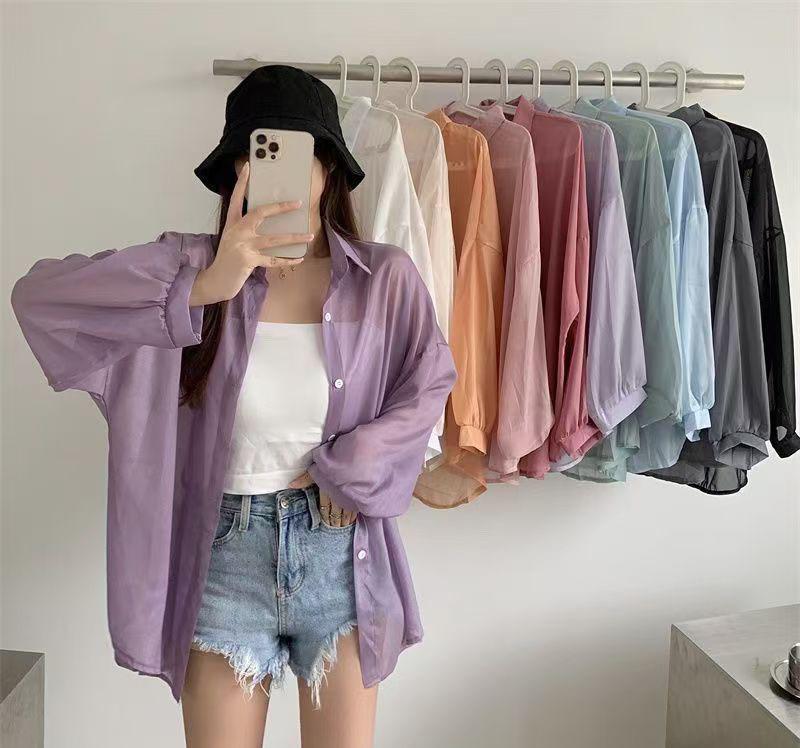 1116 pearlescent sunscreen clothes women's shirt jacket new spring and summer thin breathable super fairy chic cardigan top