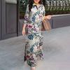 ZANZEA Women Casual Turn Down Collar Loose 3/4 Sleeve Print Long Dress