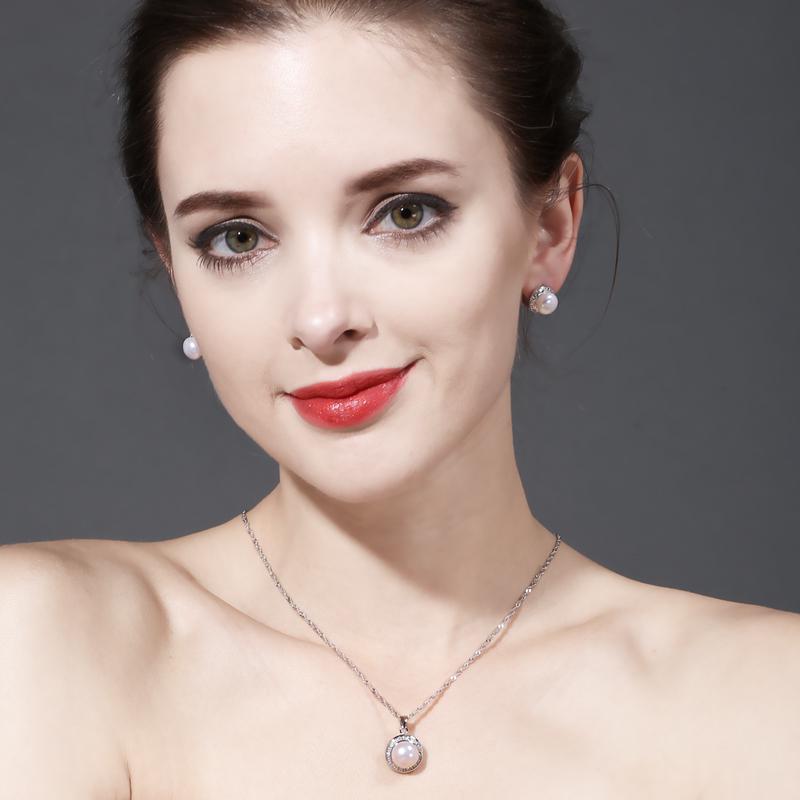 LSOOYH Cilp Earrings Natural Freshwater Pearl Jewelry Sets Cubic Zirconia CZ Necklace Earrings