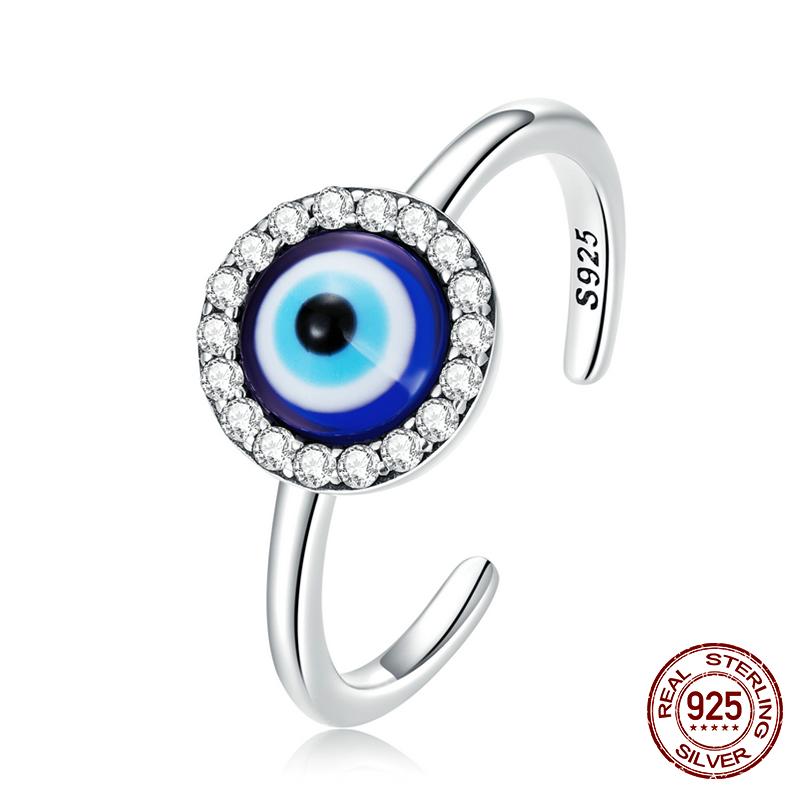 WOSTU Adjustable Authentic 925 Sterling Silver Resin Demon Eye Open Rings Zircon Ring For Women Female Original Fine Jewelry