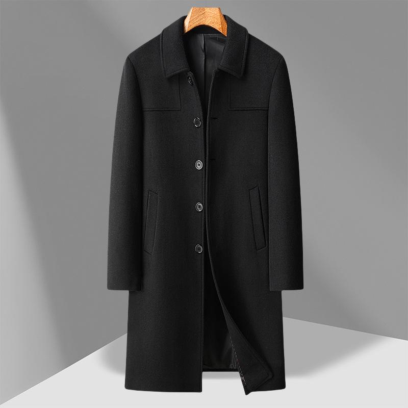 Autumn and Winter New Men's Coat Long Knee Lapel Trench Coat Men's Middle-aged Business Casual Woolen Coat Coat