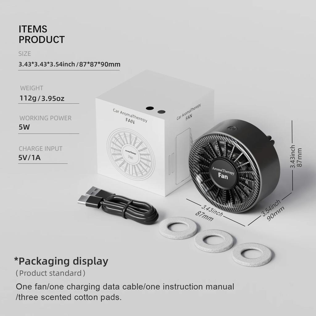 Portable Car Fan with Air Vent Clip 3 Gears Speed Adjustable Cooling Fan 5V USB Powered RGB Ambient Light Air Freshener Diffuser