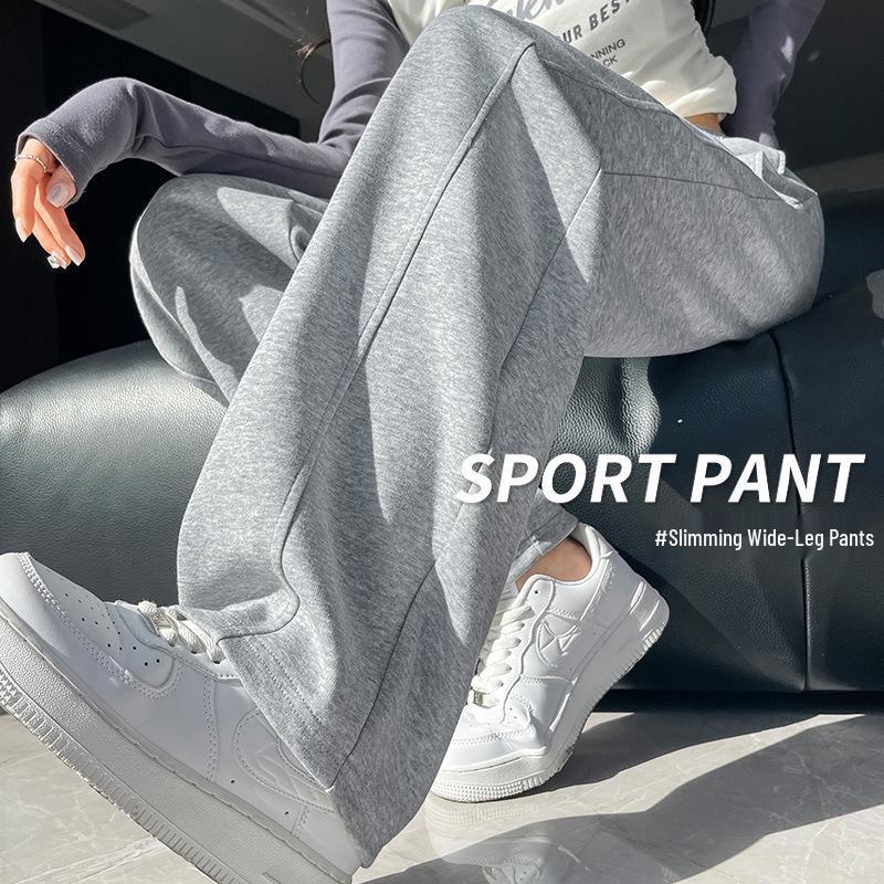 Женские серые спортивные брюки с высокой посадкой, маленького размера, с широкими штанинами - стиль весна 2025