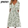 JPNTKY Модные Летние Весенние Повседневные Платья с Коротким Рукавом и V-образным Вырезом