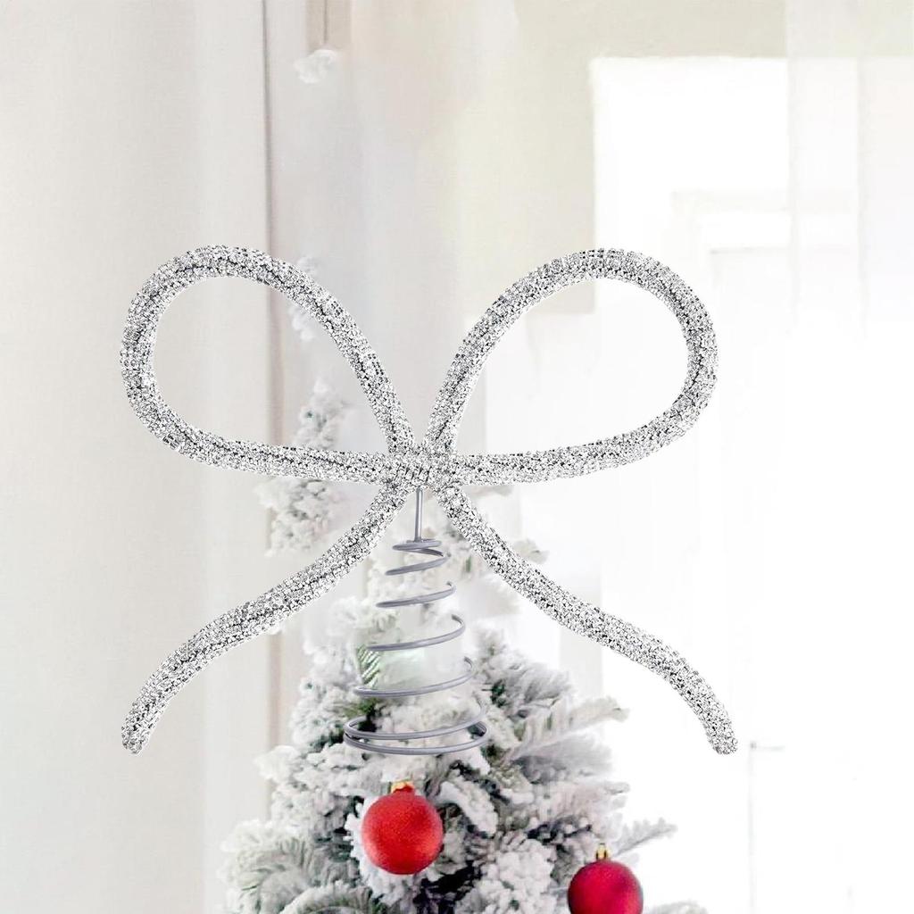 Christmas Tree Top Decorations Christmas Tree Topper Bow 7.9x9.8 Inch Metal Xmas Holiday Ornaments For Church Home Party