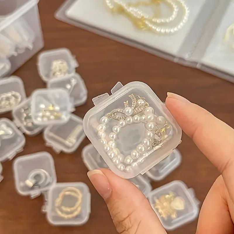 100/1pcs Mini Jewelry Storage Boxes Plastic Transparent Square Storage Box for Pill Earrings Rings Dustproof Protection Pack Box