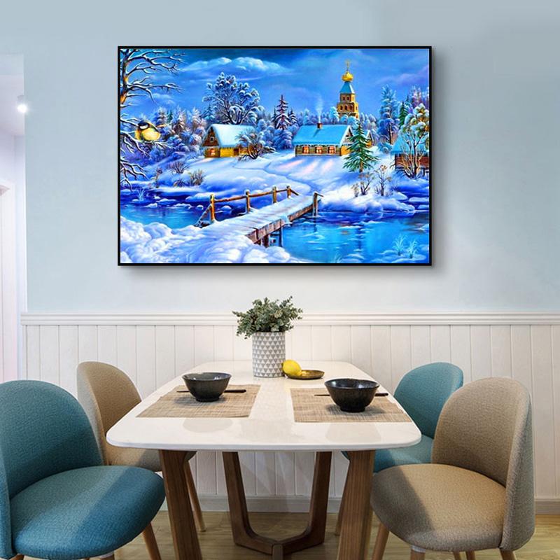 DIY 5D Diamond Painting House Diamond Embroidery Winter Snow Scenery Full Round Drill Mosaic Resin Cross Stitch Kits