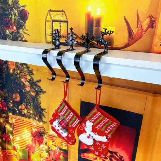 Рождественский крючок для чулка Нескользящий металлический держатель для чулка Олень Снежинка Снеговик Дерево Каминный крючок для подвешивания рождественских украшений Венков Украшение для вечеринки