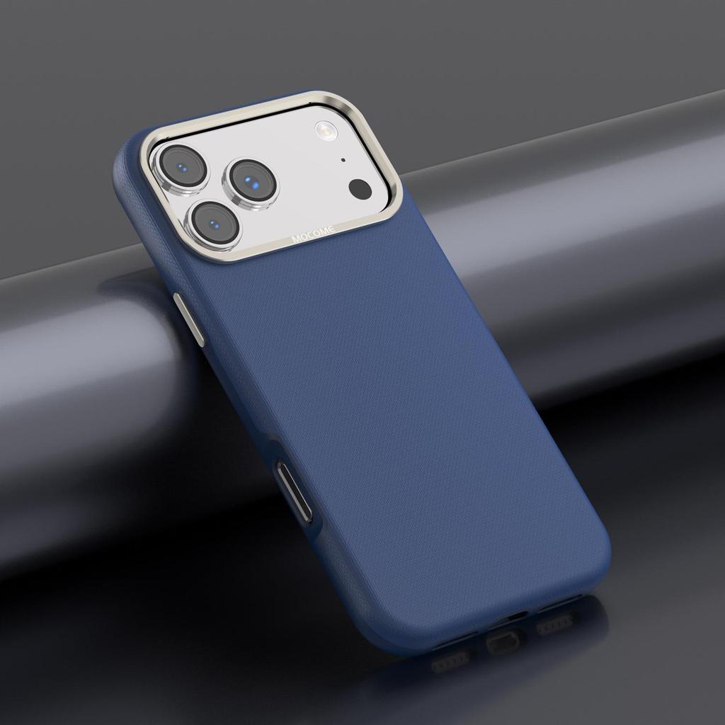Клетчатый кожаный чехол с магнитом для iPhone 17 Pro Max с металлическим ободком для камеры и защитой от падений
