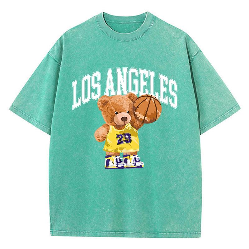 Летняя женская хлопковая стираная футболка Los Angeles 23 Basketball Teddy Bear Printed Tee Shirt Loose O-Neck Tops Female Clothing