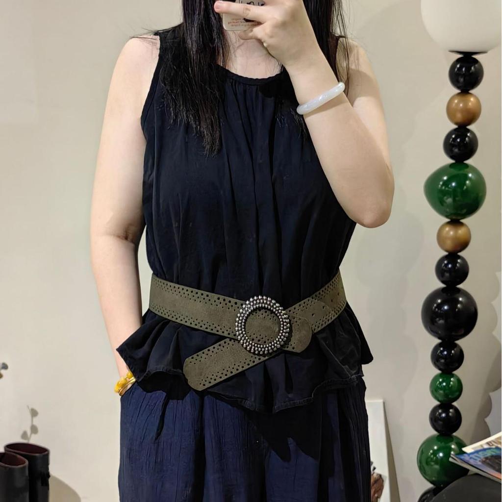 Женский широкий замшевый ремень с круглой пряжкой - Универсальный модный аксессуар для юбок и пальто