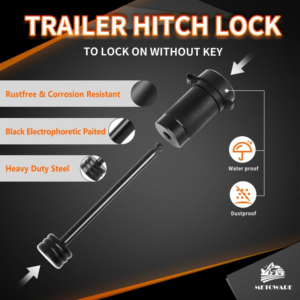 METOWARE Trailer Tongue Coupler Lock 1/4" Dia, 3-1/2" Span, Trailer Hitch Lock For Latch-Type Coupler, Black Trailer Pin Lock For Towing Trailer RV