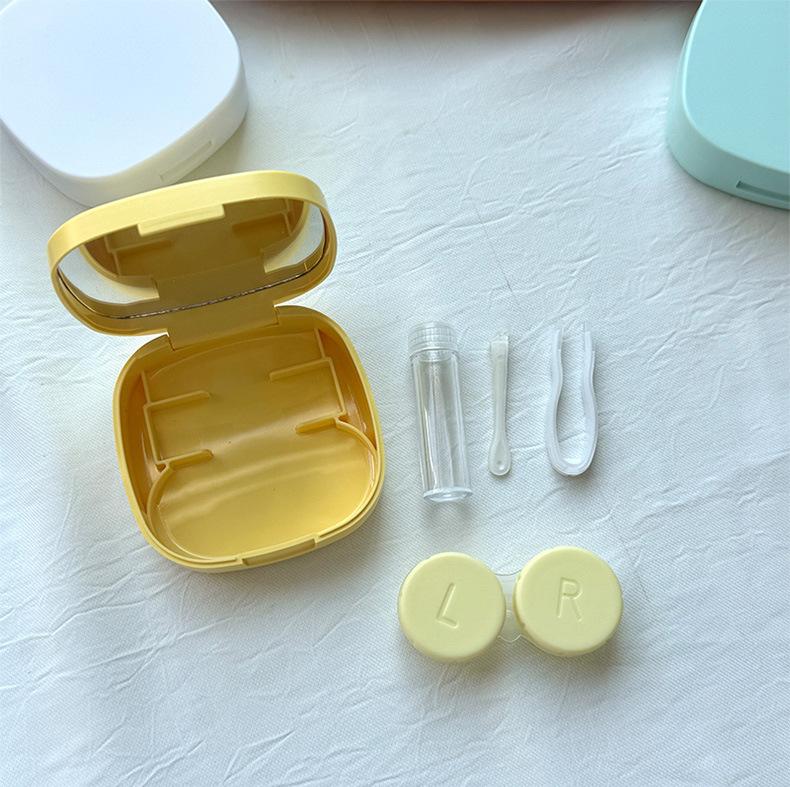 1pcs Mini Square Contact Lens Case with Mirror for Women Colored Lens Box Solid Color Eye Care Container Cute Travel Kits