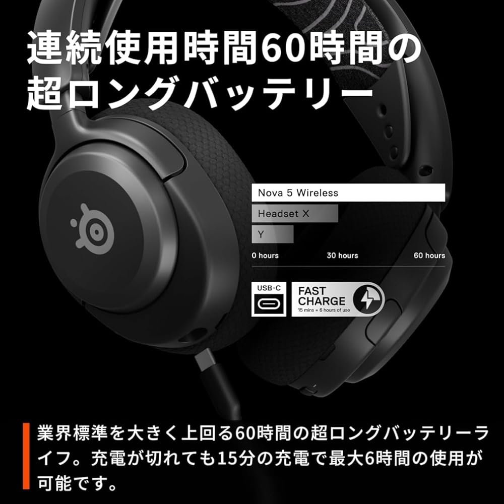 Беспроводная игровая гарнитура SteelSeries Arctis Nova 5 Легкая 60-часовое время работы от аккумулятора Совместима с Switch PC PS5 PS4 Черный