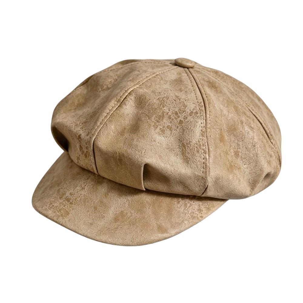 Octagonal Cap Pu Leather Beret British Style Painter Hat Elegant Artist Cap Women