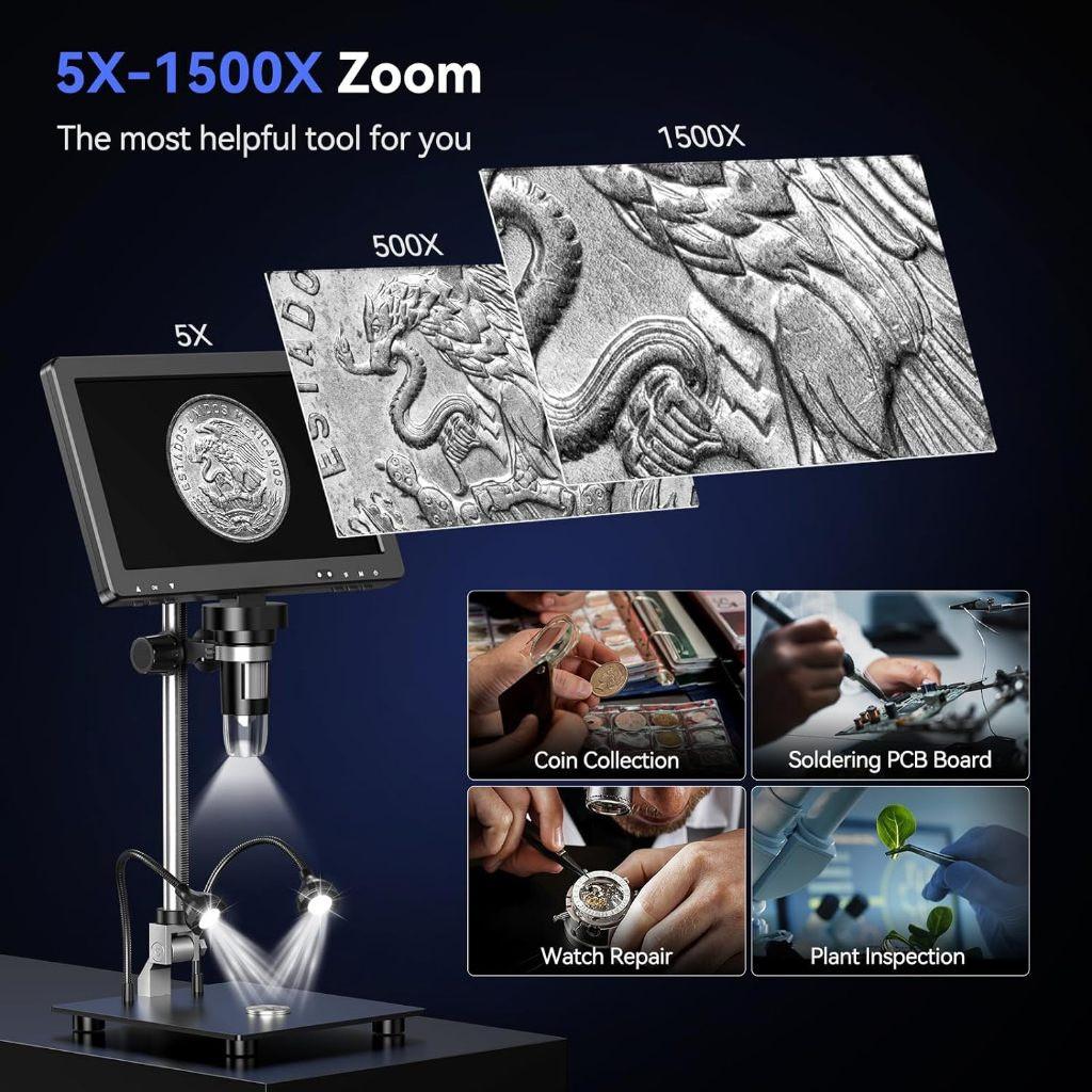 1500X 20 МП Беспроводной DM9 Max 10,1" HD IPS Электронный Микроскоп ЖК-дисплей Монета Пайка Аудио Цифровой Микроскоп