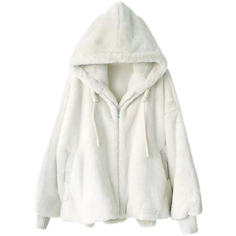 Autumn and Winter Lamb Fur Fur Plush Fashion Warm Jacket Imitation Otter Fur Hooded Loose Coat Jacket