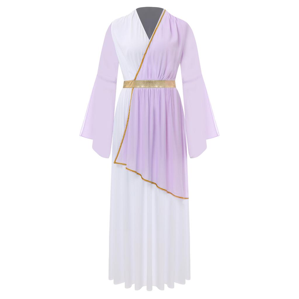Женский греческий костюм Римская королева принцесса Древняя тога платье V-образный вырез длинный рукав контрастный маскарадный костюм
