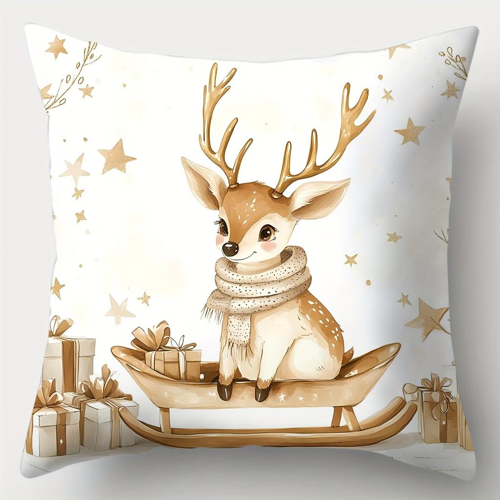 4Pcs Set, Christmas Pillowcase, Golden Christmas Series Pillowcase, 17.7"*17.7", Single Side Print, Christmas Decoration, Sofa W