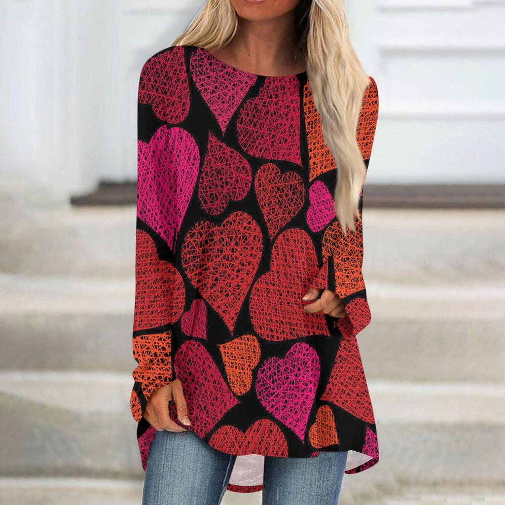 Женская мода повседневная блузка с длинным рукавом и принтом «Любовь ко Дню святого Валентина», круглый вырез, пуловер