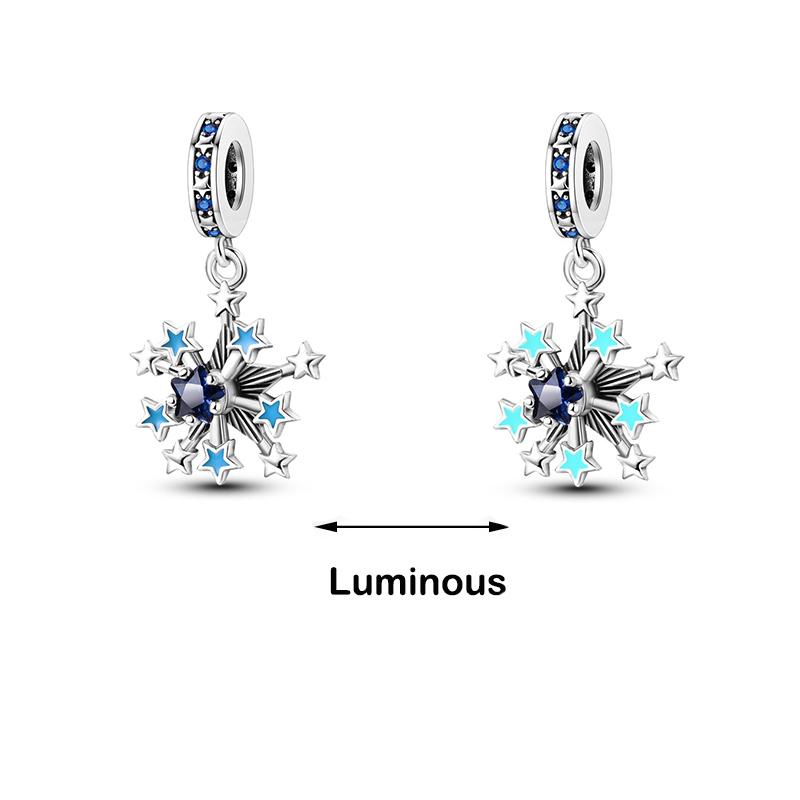 100% 925 Sterling Silver Firefly Star Bling Bling Blue Luminous Charms Beads Fit 925 Original Bracelets DIY Fine Jewelry