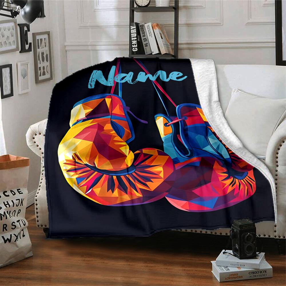 Custom Name boxing Theme Printed Blanket - Perfect for Couch, Bed, Travel & Outdoor Use | Machine Washable, Cozy & Durable.