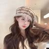 Retro contrasting stripes thick knitted beret women's autumn and winter versatile wool painter hat children's parent-child warm hat