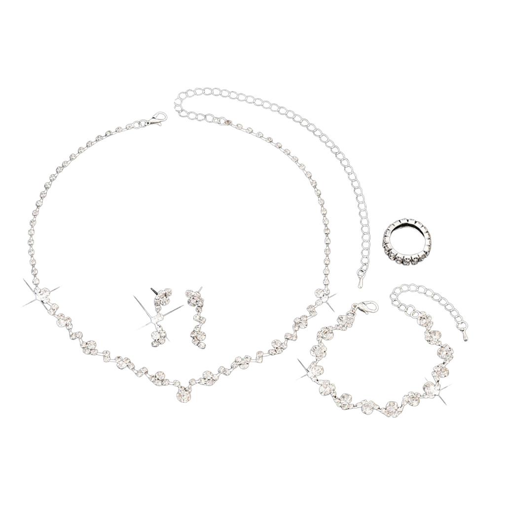 Rhinestones Necklaces Earrings Bracelet Ring Set Hypo-allergenic Dazzling Accessories Kit for Banquet Gown Birthday Dresses Skirts