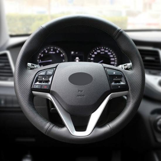 Черная кожаная оплетка на руль для Hyundai Tucson 3 2015 2016 2017 2018