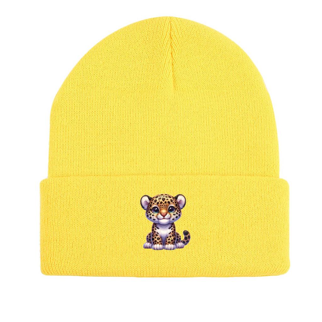 Cartoon Leopard Warm Knitted Cap Beanie, Man Cap Elastic Warm Leisure Bobble Hat Knit Hat Beanie