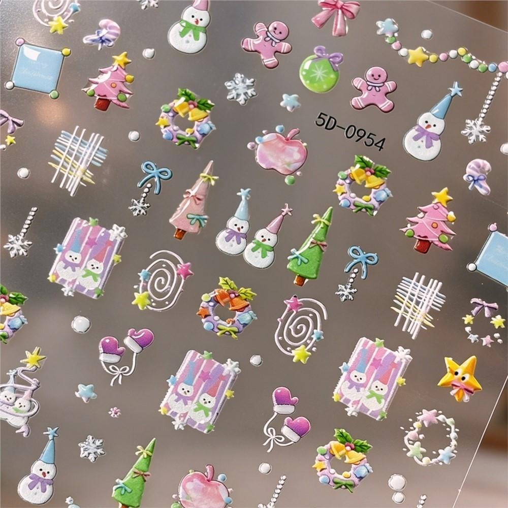 1Pcs 5D Cute Pink Apple Christmas Tree Snowman Nail Stickers Christmas Wreath Lights Nail Decals Adhesive New Year Nail Decor 9@