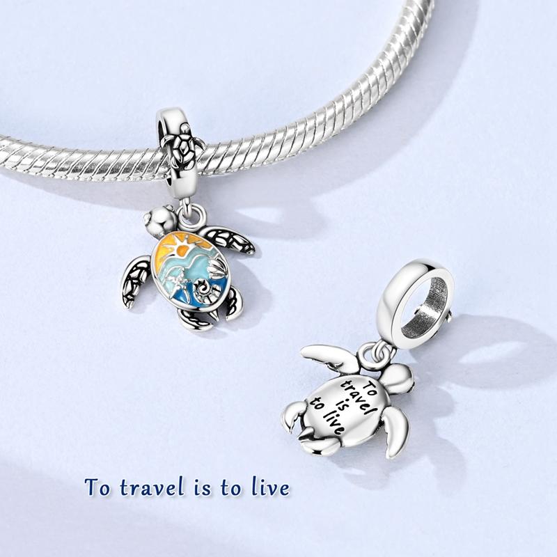Original 925 Sterling Silver Charms Bead Colorful Glaze Turtle Pendant Fit Original Bracelet Necklace For Women DIY Jewelry Gift