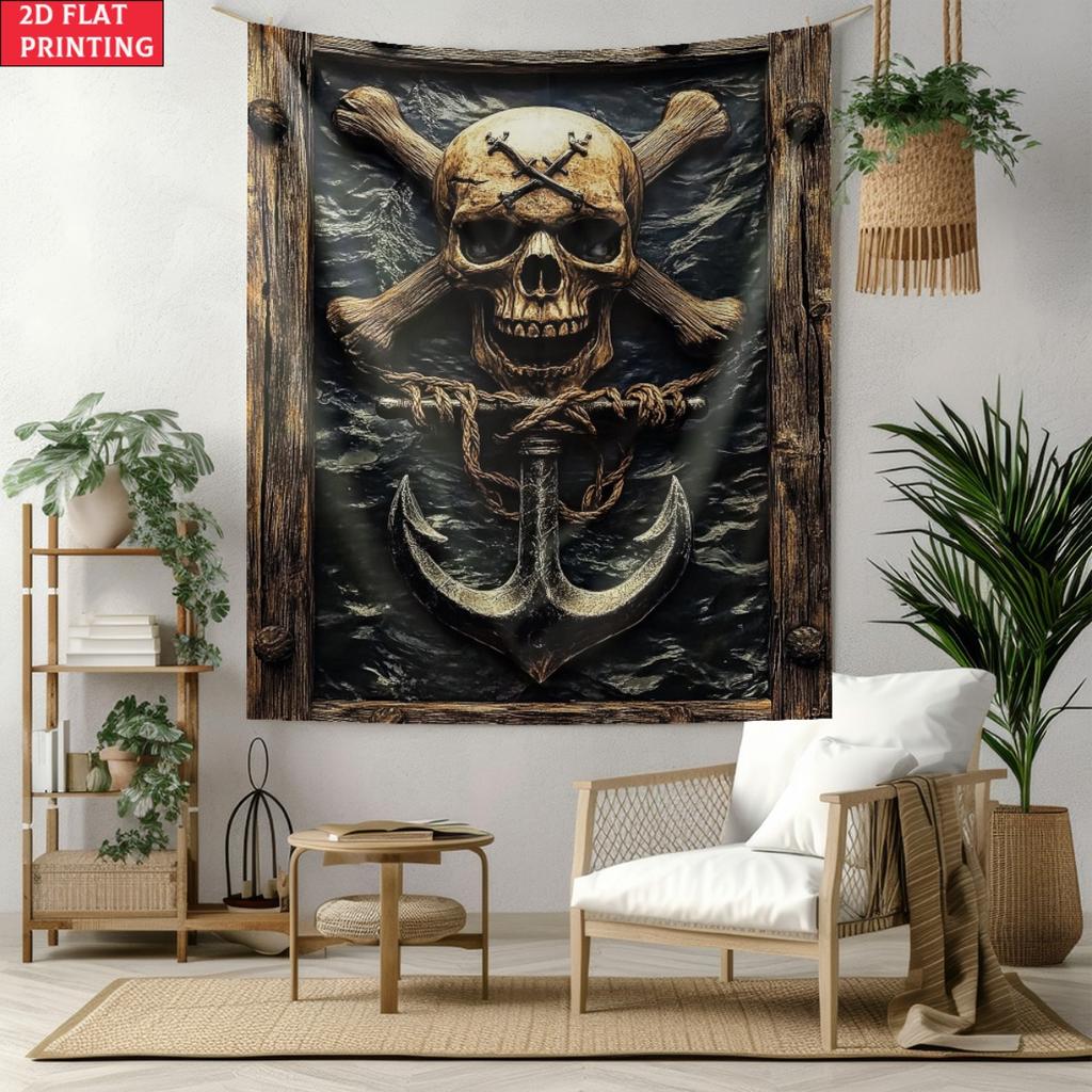 Pirate Skull Crossbones Anchor Wall Tapestry Nautical Theme Decor For Bedroom Living Room Beach House Coastal Home Decor