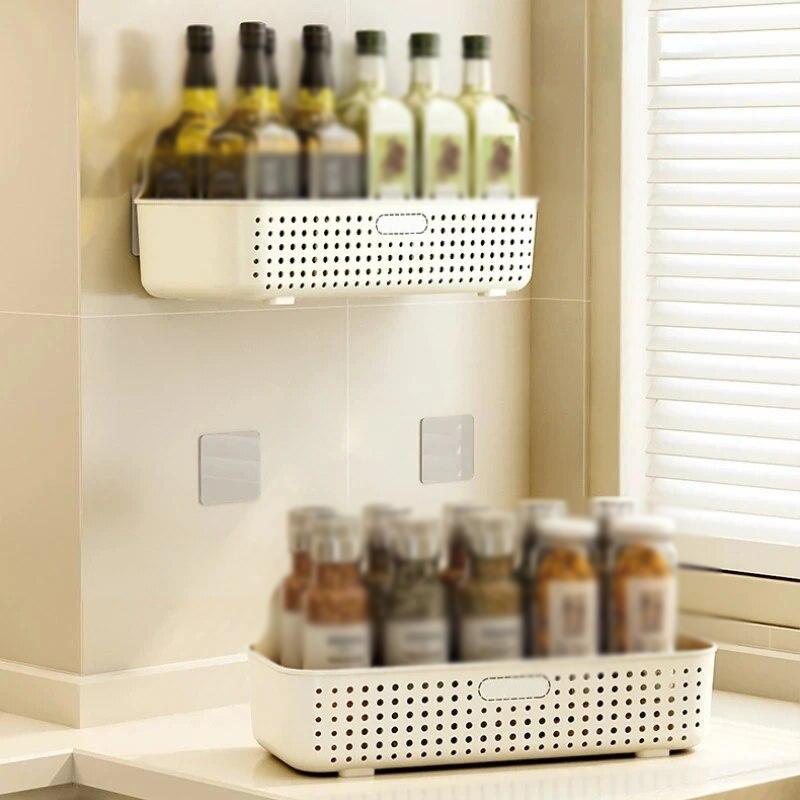 Кухонная настенная корзина для хранения, стеллаж для хранения фруктов и овощей, органайзер для приправ с крючками, органайзер для кухонных принадлежностей