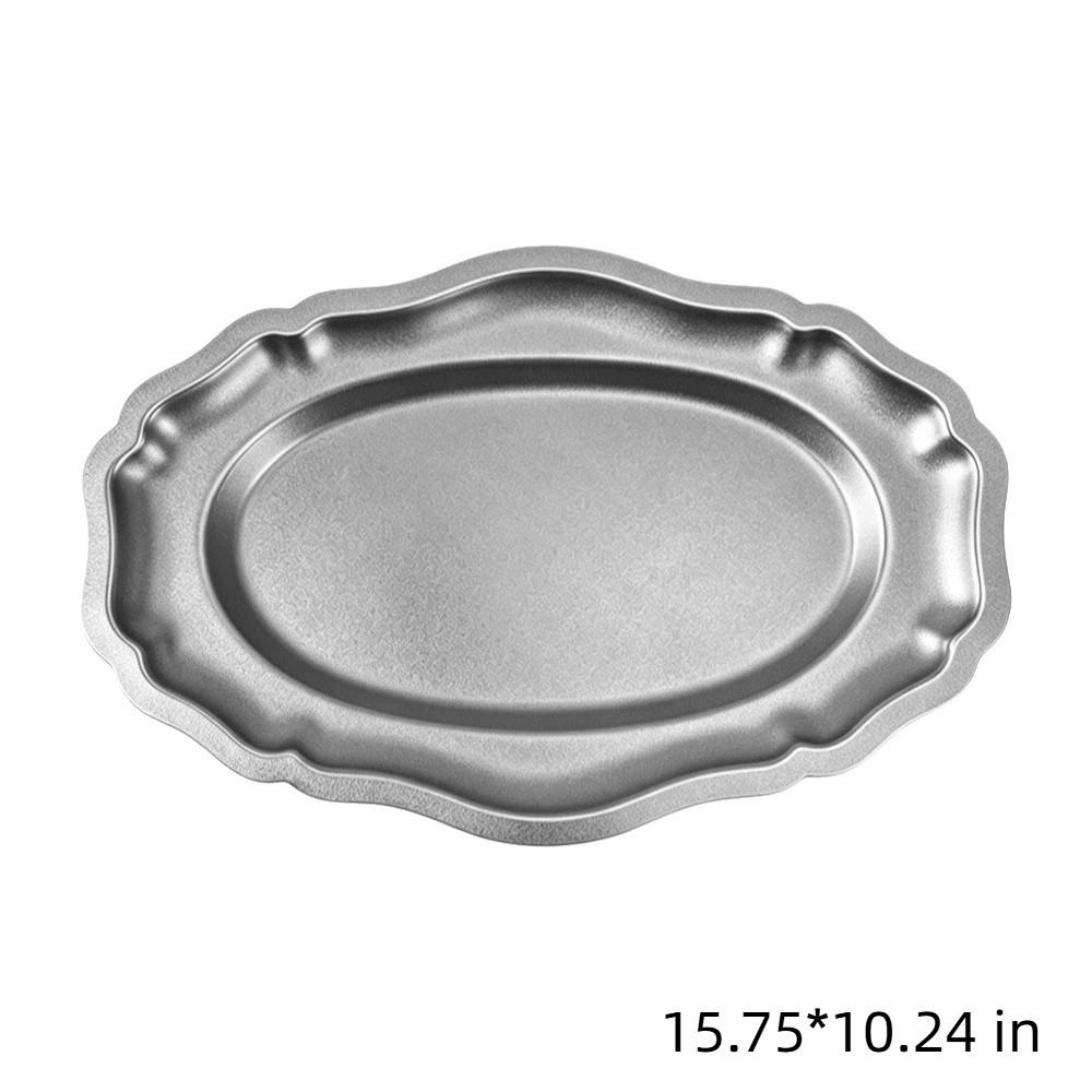 Silver Color Embossed Dessert Plate Wavy Edge Jewelry Storage Organizer Snack Server