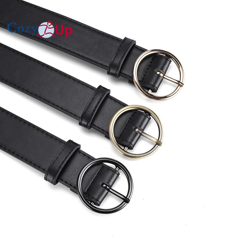 Round Buckle PU Leather Belt Women's Jeans All-match Decorative Belt