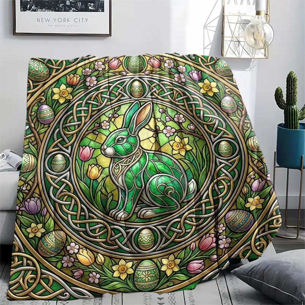 1Pc Easter Print Flannel Blanket, High quality Comfortable for All Seasons, Home Decor, Warmth and Comfort, Perfect for Christmas Gifts W5