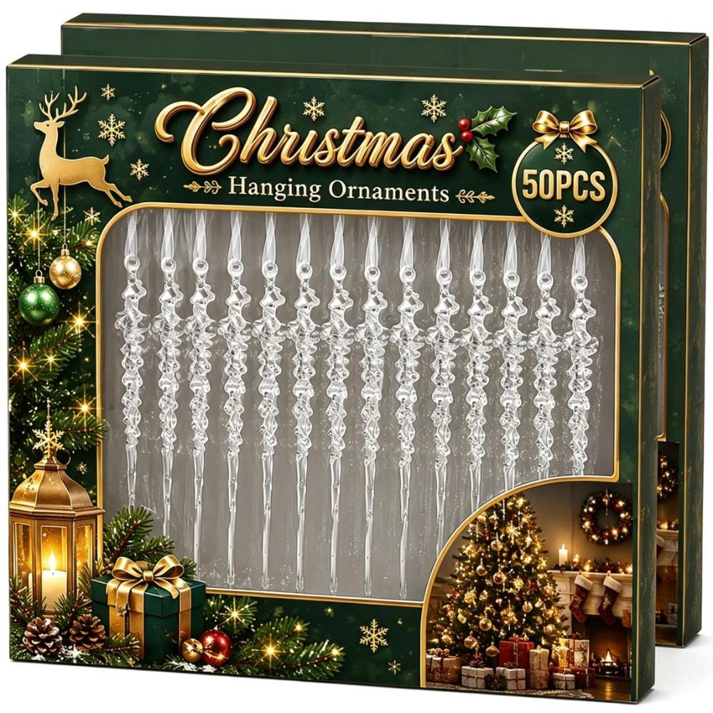 50/5PCS Acrylic Christmas Ice Pendants Transparent Simulated Icicle Hanging Decor with Hanging Rope Christmas Icicle Ornaments