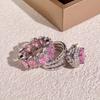 Роскошный комплект из 2 колец с розовыми камнями серебристого цвета, обручальное кольцо, украшения на День святого Валентина