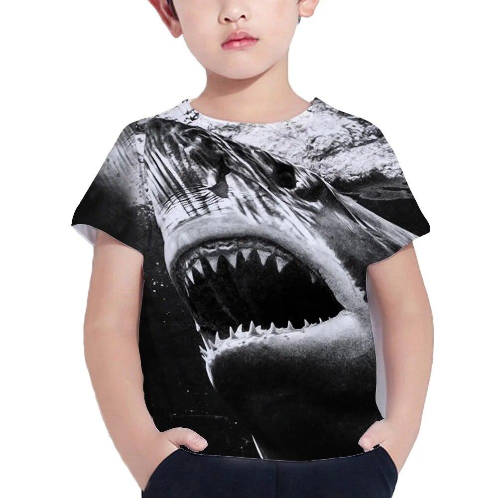 Shark Tshirt Kids Clothes Summer Animals Blue Sea T-Shirt For Boy Tee Shirt Children Top 2023 Short Sleeve 3d Print Girls Tees