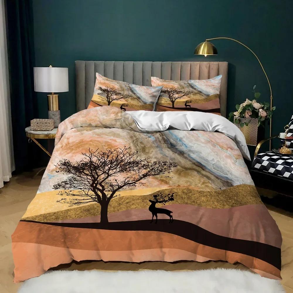 Animal Duvet Cover Set 23Pcs Deer Autumn Forest Leaves Bedding Set Wild Animals for Teens Queen King Size Polyester Quilt Cover