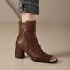 Женские ботильоны Осень и Зима Массивный каблук Низкий каблук Французская ниша Челси Мягкая кожа Высококлассное чувство