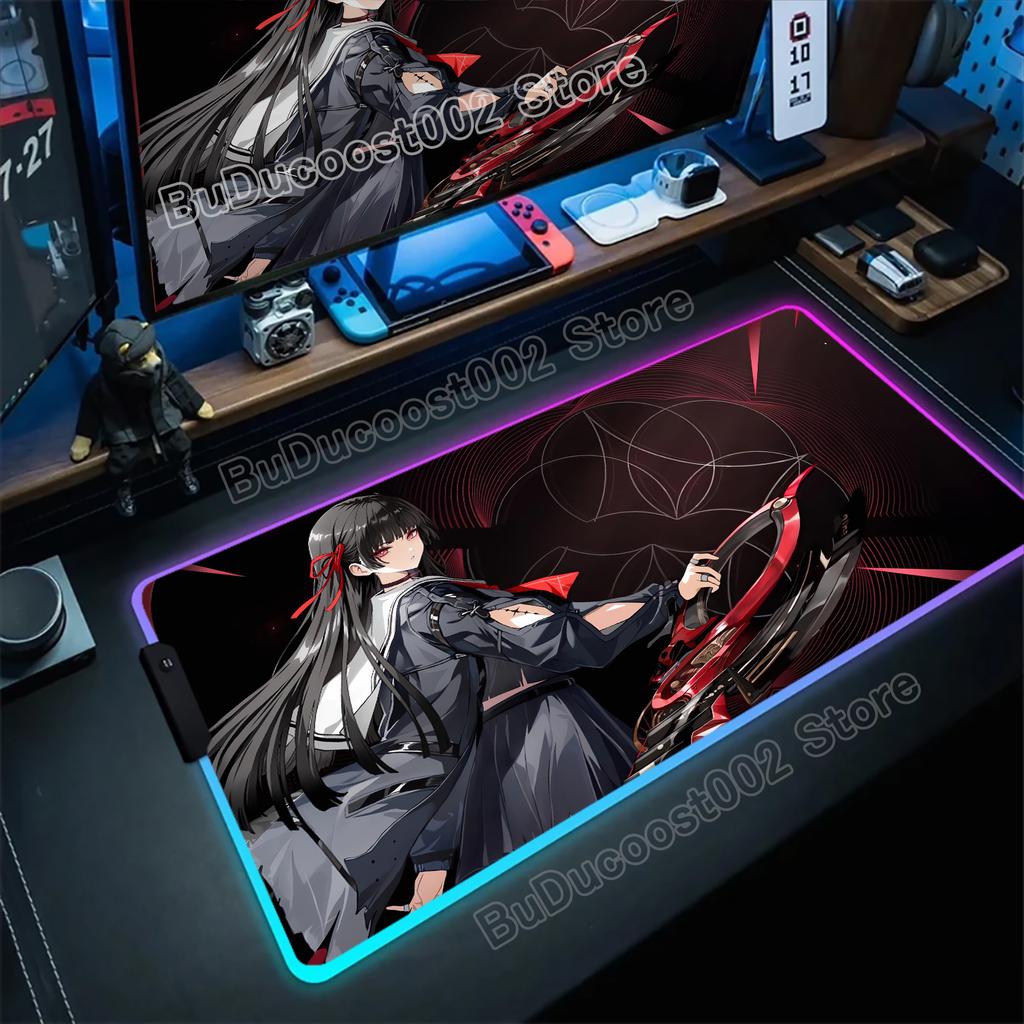 Pretty CHISA Aemeath Luno Cartethyia Wuthering Waves Game Mouse Pad RGB Non-Slip Rubber Mousepad Laptop PC Large Anime Desk Mat