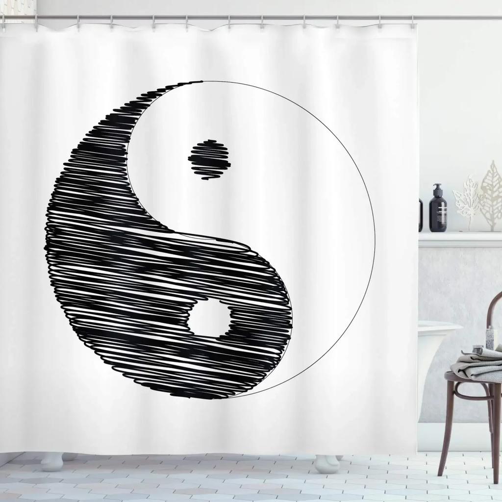 Yin Yang Shower Curtain For Bathroom Boho Trippy Gossip Pattern Psychedelic Art Waterproof Bathroom Shower Curtain Set With Hook