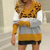 Women S V Neck Leopard Print Loose Knit Sweater