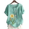 Women's Casual Cotton Short Sleeve Top with 11 Colorful Floral Prints and Round Neck